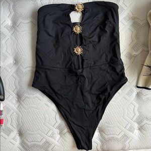 Zara Black Strapless Bodysuit with Gold Accents